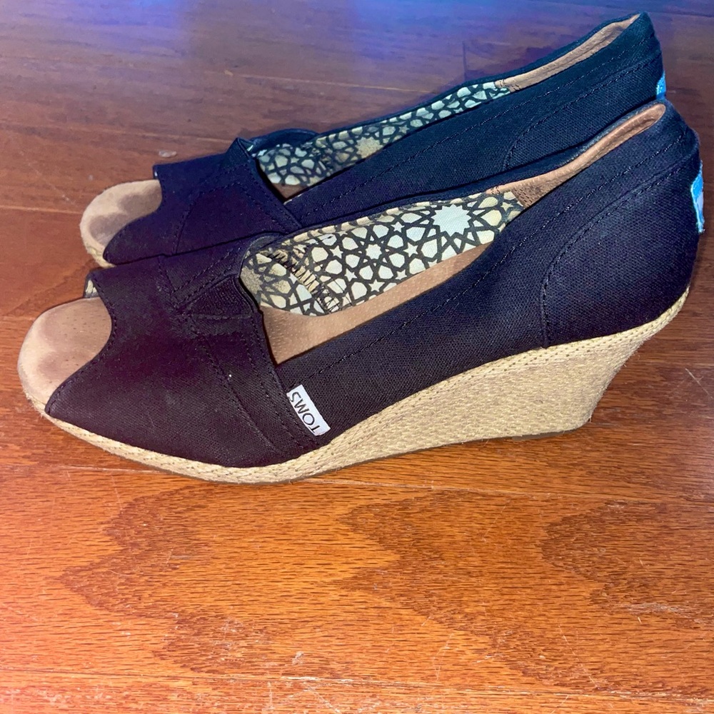 Toms Espadrille Peep-Toe Wedges - Size 9.5